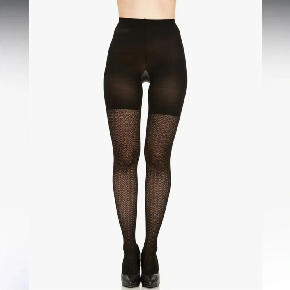 New Assets Sara Blakely Shaping Tights Textured Wish Bone Slimming Black Sz 3